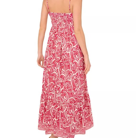 1. STATE Woven Paisley Print Square Neck Sleeveless Maxi A-Line Dress Magenta - Picture 2 of 3